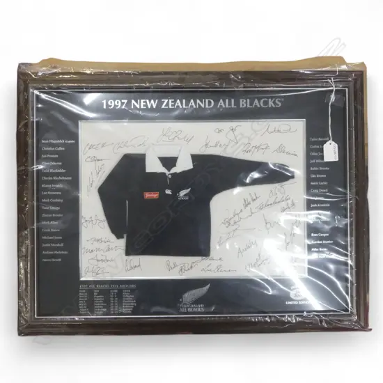 FRAMED 1997 MINIATURE SIGNED ALL BLACKS RUGBY SHIRT Ed.26/300 480x620mm