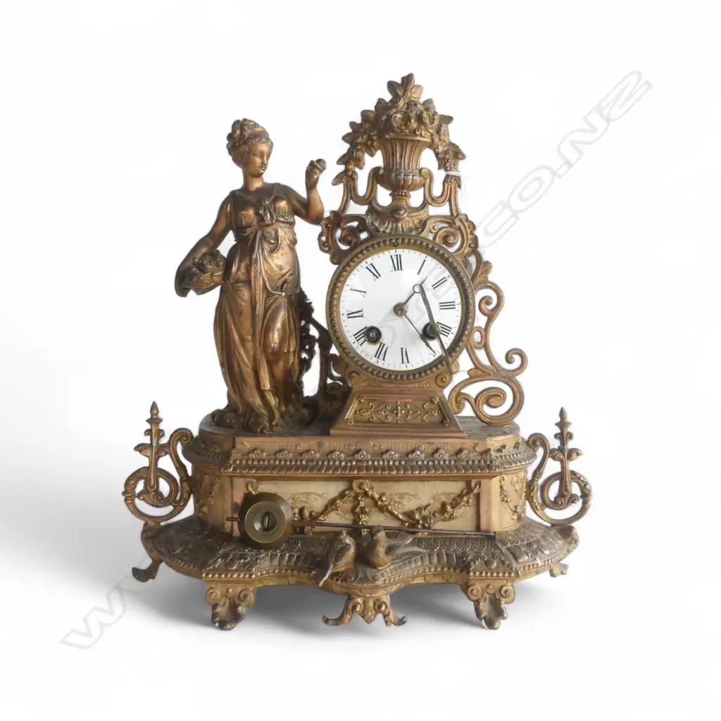 ANTIQUE BRUNFAUT GILT METAL CLOCK 325x130x360mm RUNNING Image 1++