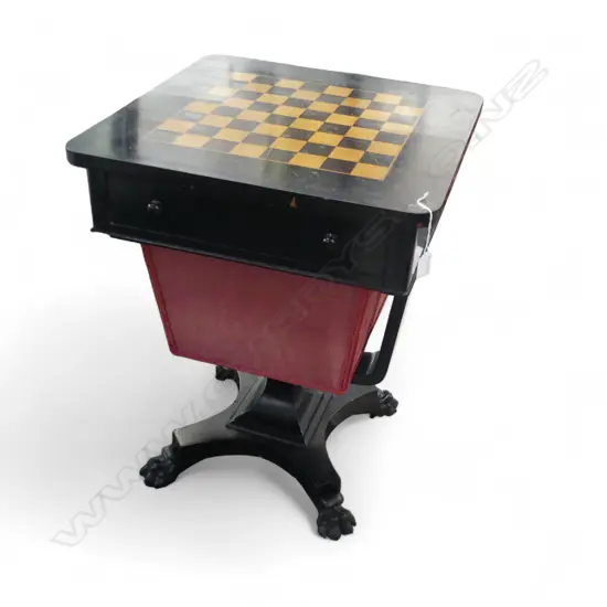 VICTORIAN SEWING TABLE w. CHESSBOARD TOP 530x530x730mm