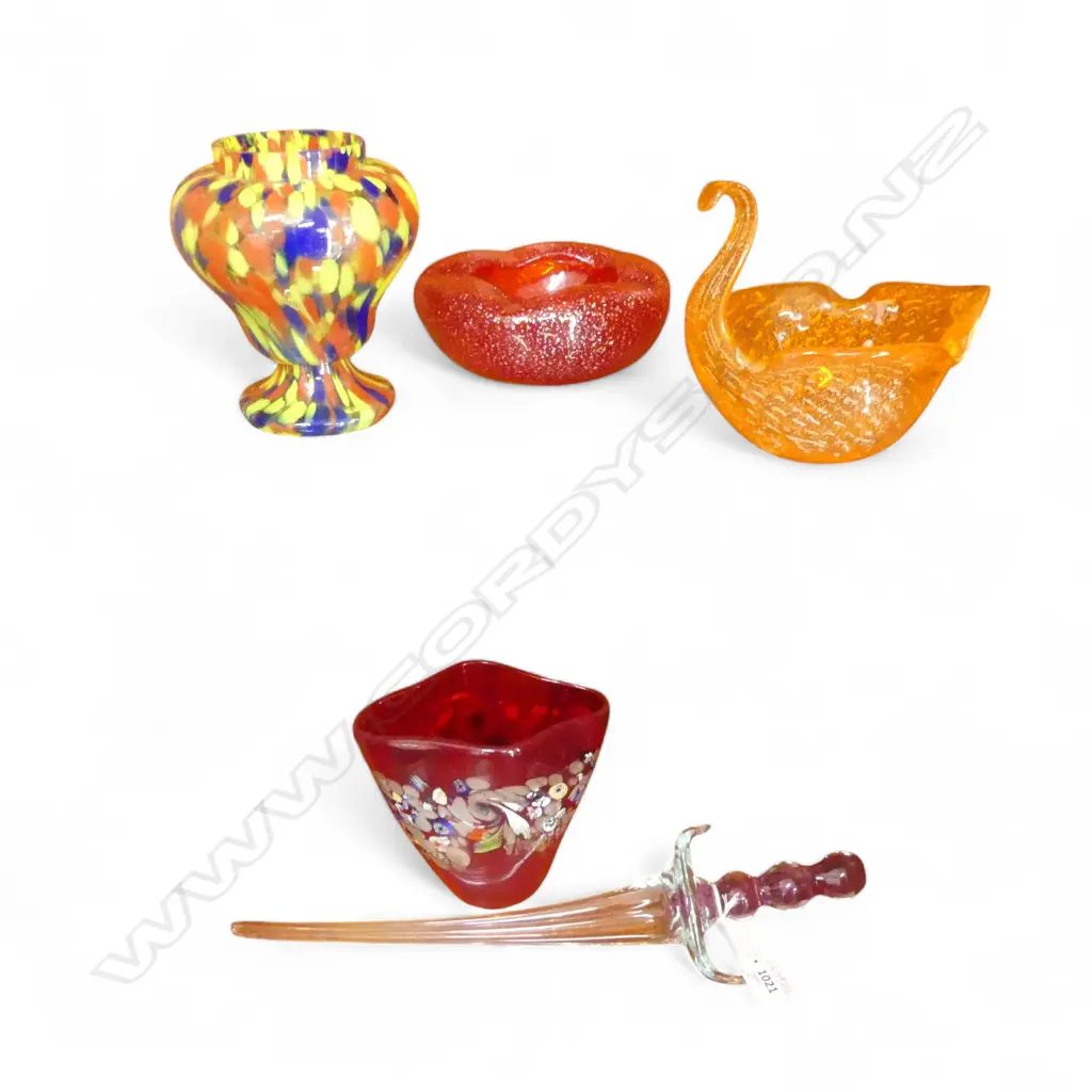 4 ART GLASS VASES + MURANO SWORD L.380mm Image 1++