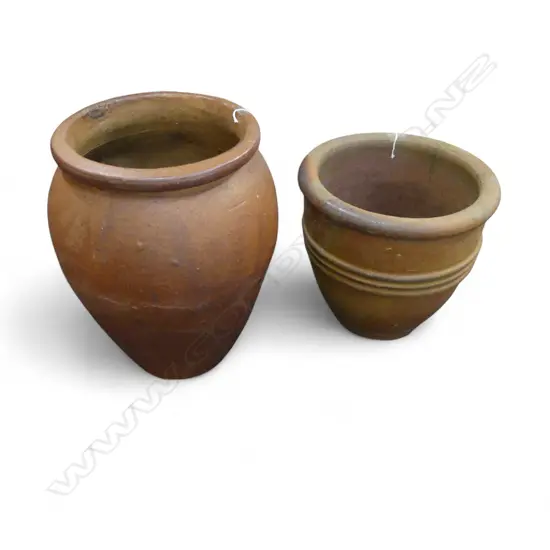 TWO EARTHERNWARE GARDEN POTS, H.360 & 520mm
