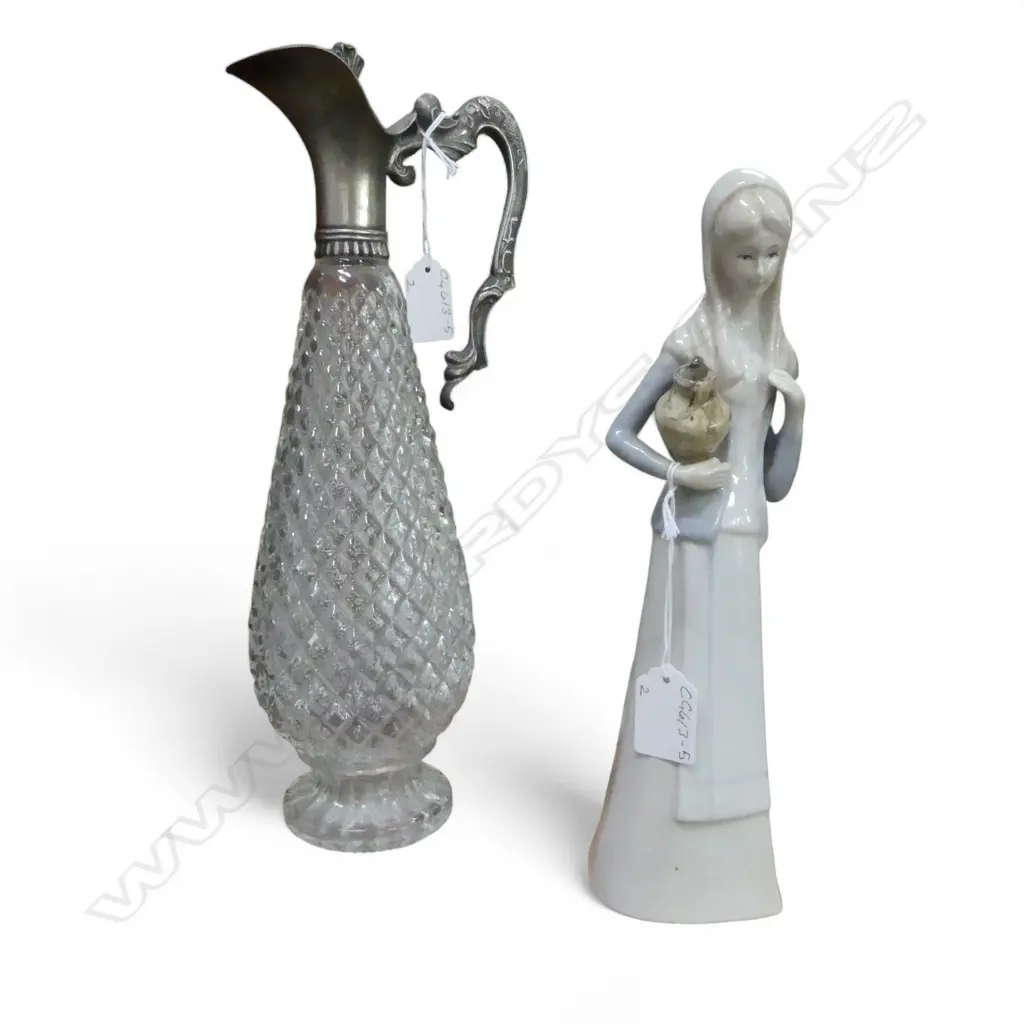 LLADRO STYLE FIGURINE & PRESSED GLASS EWER, H.340mm Image 1++