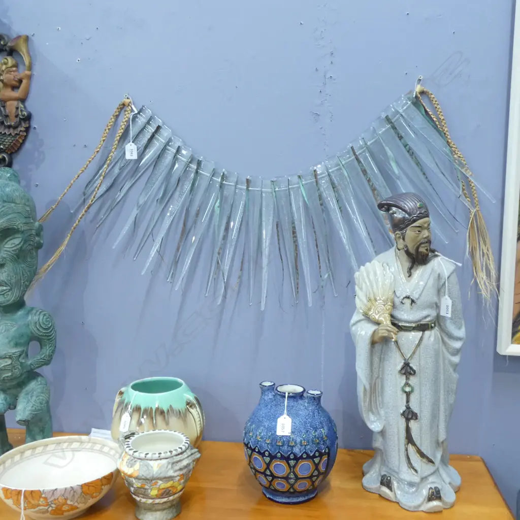 JENNY MCLEOD, SPIKEY WITH FLAX, MIXED MEDIA GLASS, COPPER, WIRE & FLAX, W.580mm purchased from Letham Gallery Image 1++