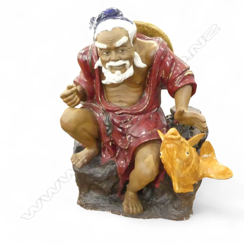 LG GLAZED CERAMIC ORIENTAL FISHERMAN FIGURE H.720mm Image 1++