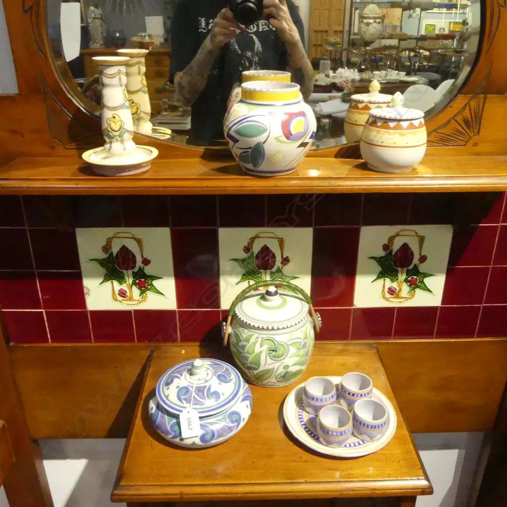 10 PCES POOLE; 3 LIDDED CONTAINERS (1 FINIAL REPAIRED) ETC Image 1++