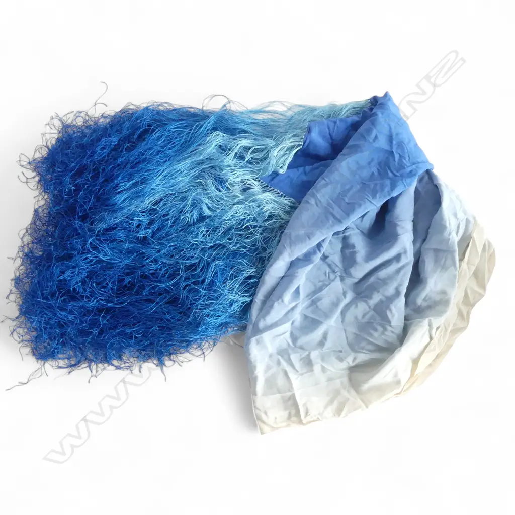 GRADUATING WHITE TO BLUE SILK? SHAWL with long tassel  Image 1++