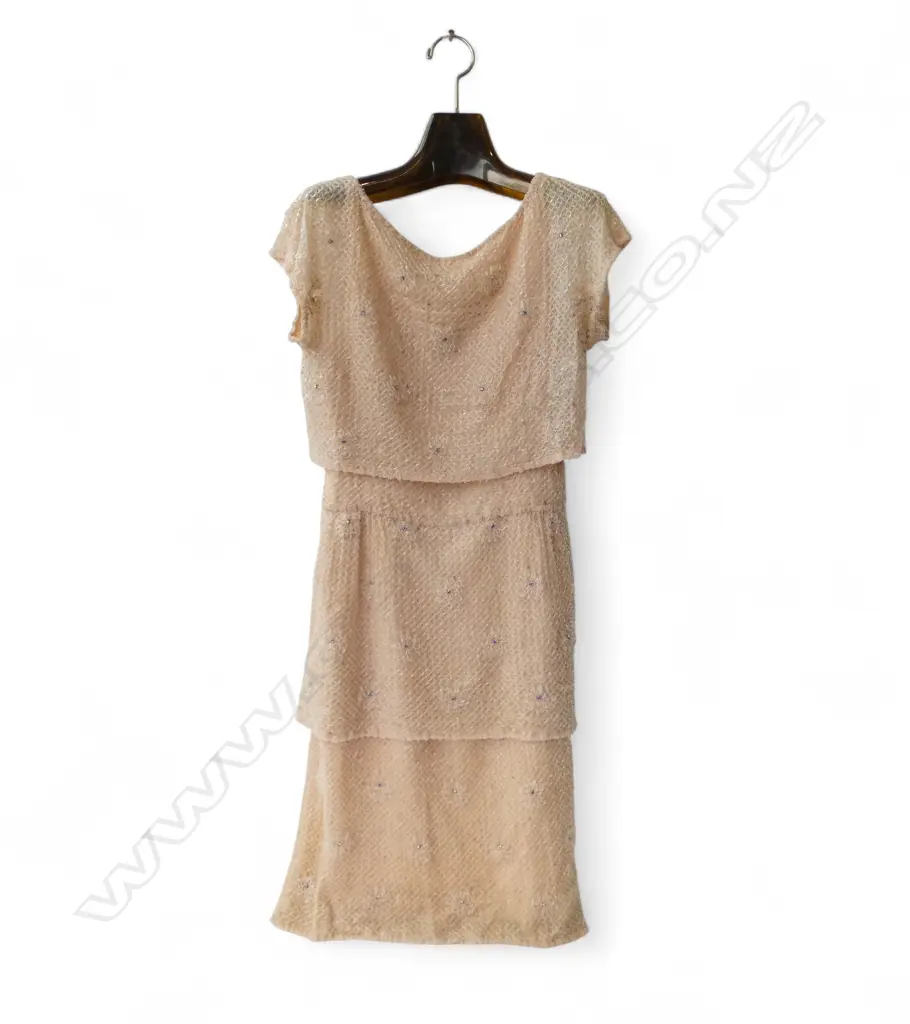 1960s BEADED DRESS, SHOWING WEAR Image 1++