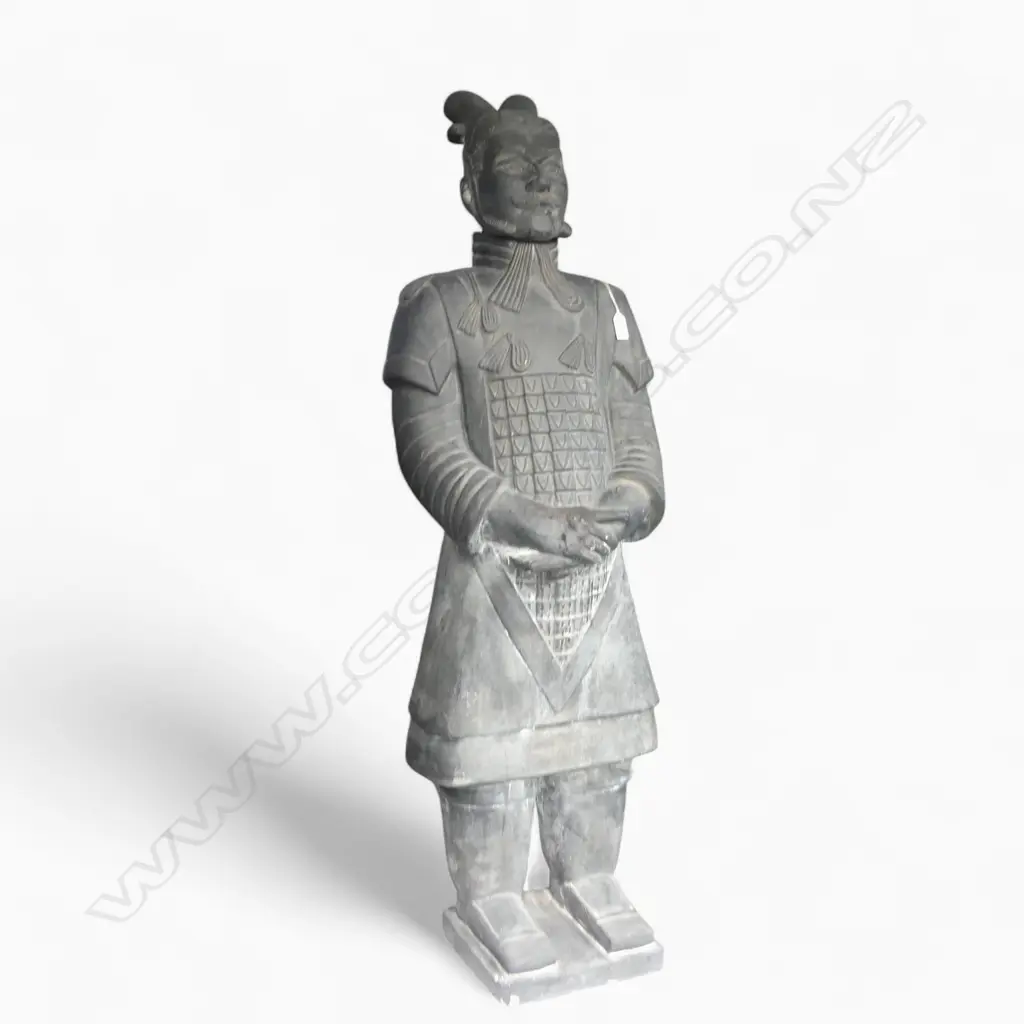 A 20thC tall Chinese Buried Army terracotta warrior standing in military armoured uniform. H.1200mm, Image 1++