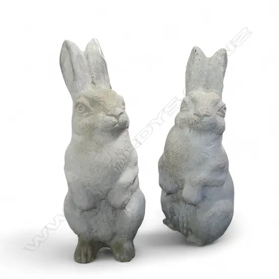2 CONCRETE GARDEN BUNNY RABBITS H.460mm
