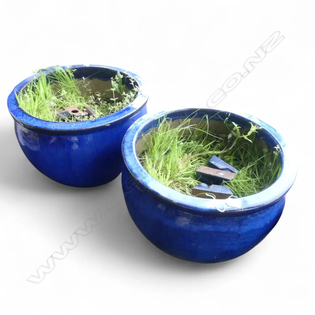 PR LG BLUE GLAZED GARDEN POTS H.325mm, 510mm dia Image 1++