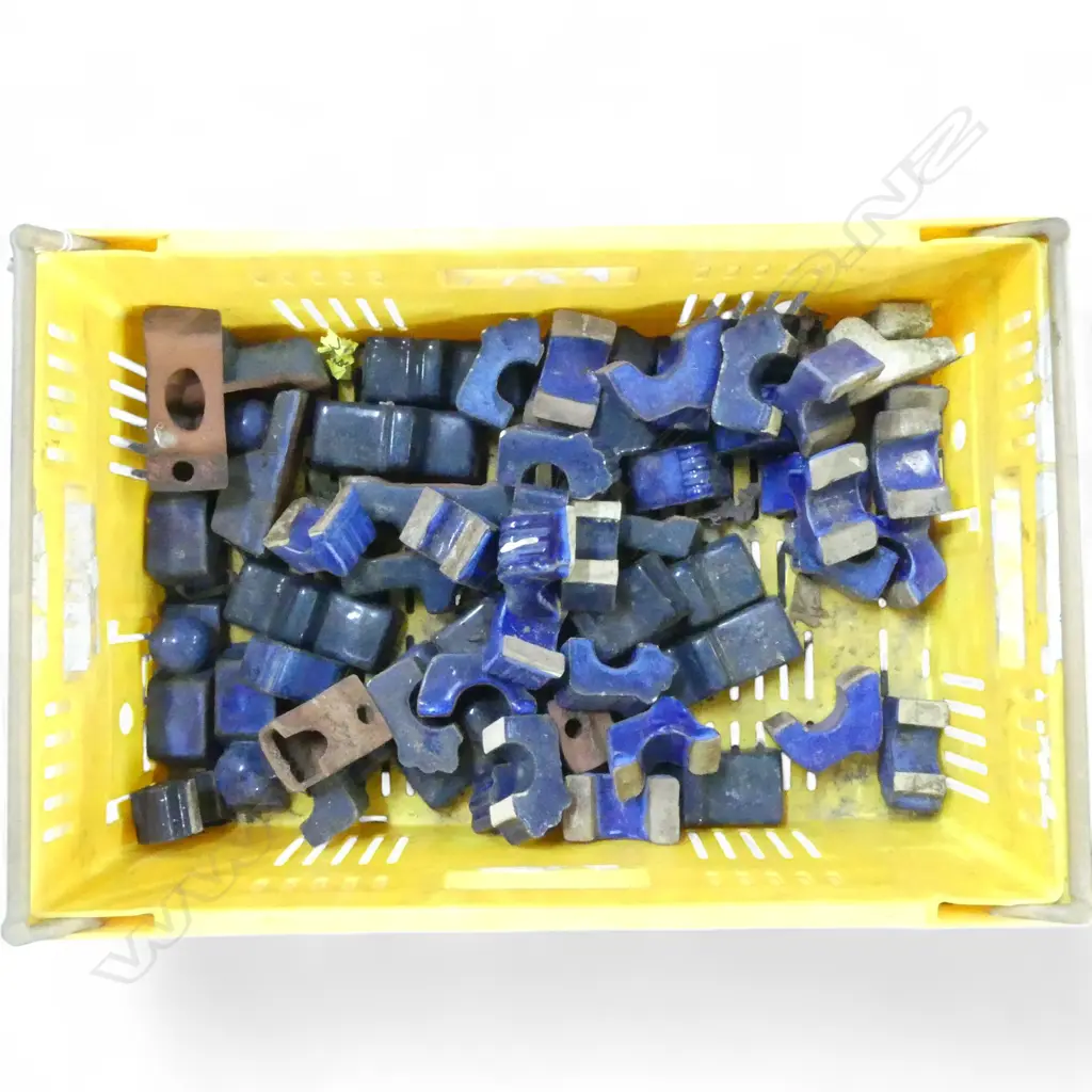 CRATE OF BLUE GLAZED PLANT POT FEET Image 1++