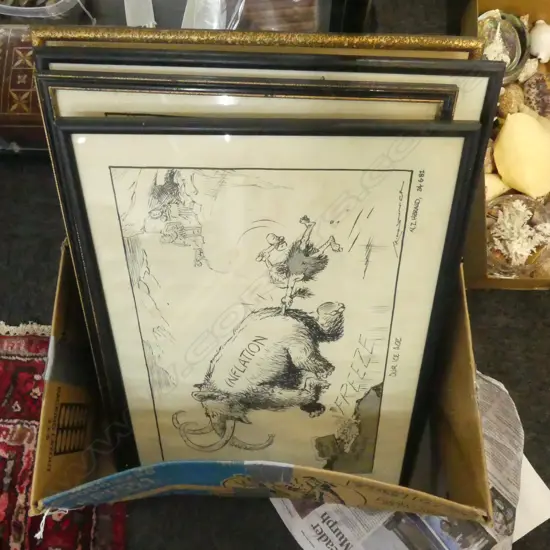 ASST. FRAMED ORIGINAL COMICS; MINHINNICK ETC