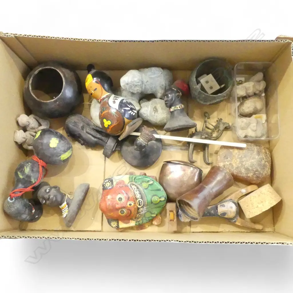 ASST. TRIBAL PCES; MASKS, FIGURES, GOURDS ETC Image 1++