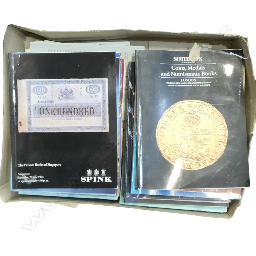 BOX OF SPINK + SOTHEBY COIN & NUMISMATIC AUCTION CATALOGUES + SEABY coin etc BULLETINS  Image 1++