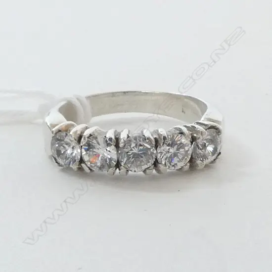 SILVER 5 STONE CZ DRESS RING SIZE N 4.3 GMS