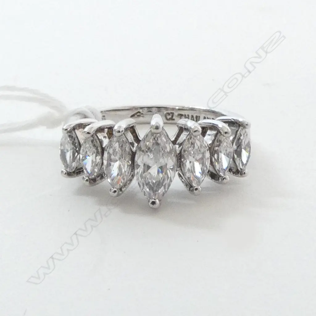 STERLING SILVER CZ MARQUISE DRESS RING SIZE L 1/2 4GMS Image 1++