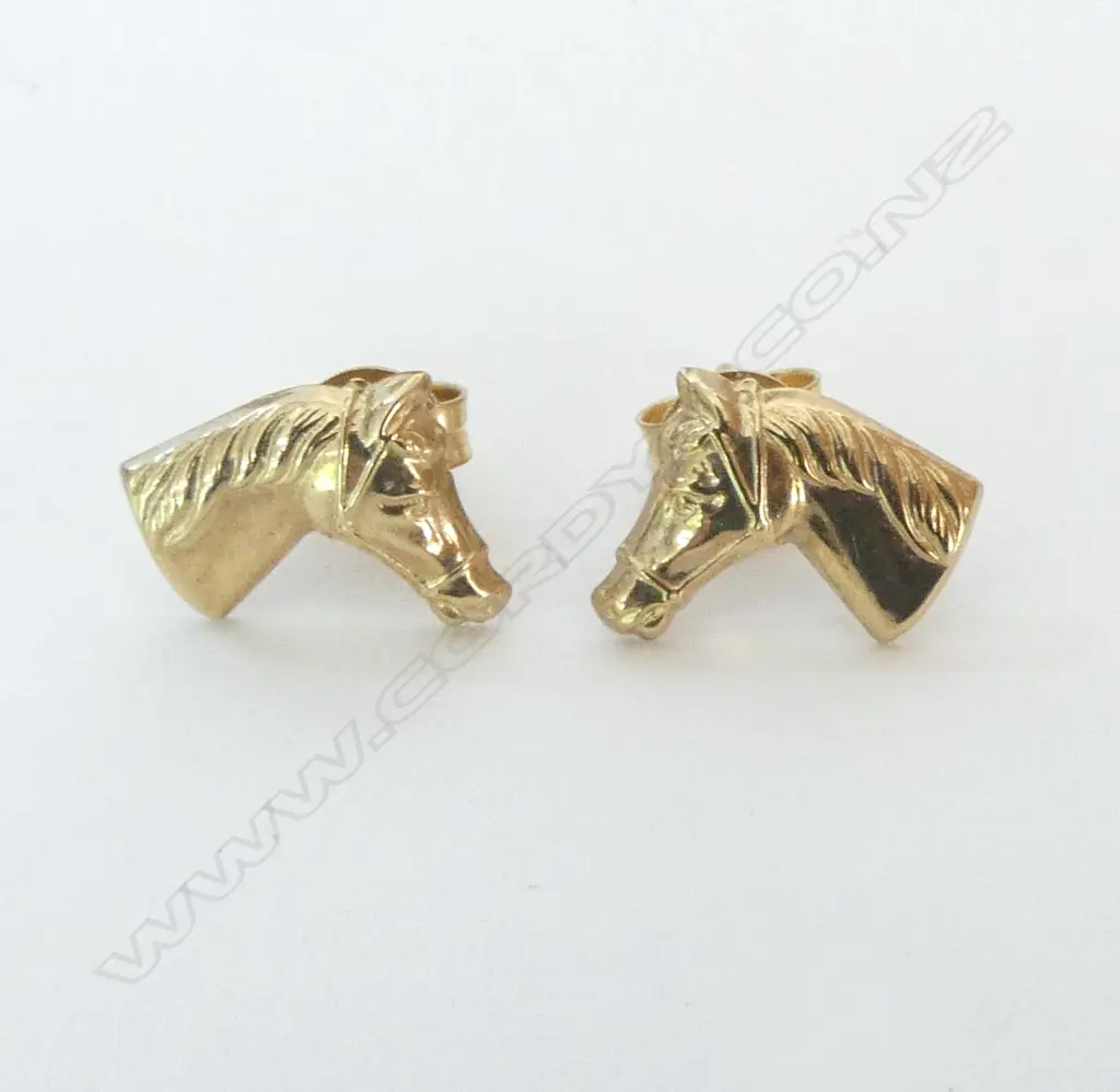 PR 9CT HORSE EARRINGS 0.56grms Image 1++