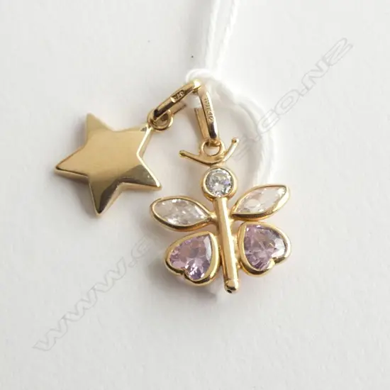 TWO 9ct PENDANTS, STAR & BUTTERFLY, 1.5gm