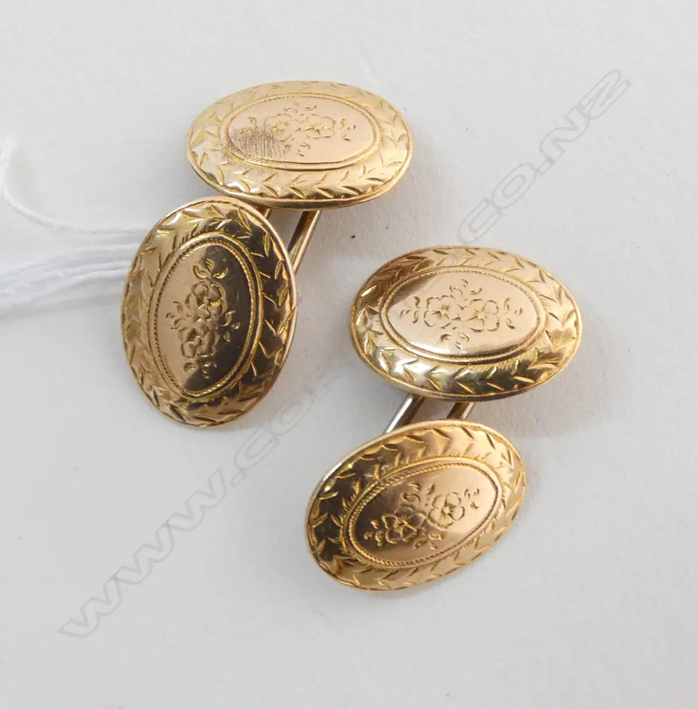 15ct HAND ENGRAVED CUFF LINKS with LONDON HALL MARKS 1863 5.7 GMS Image 1++