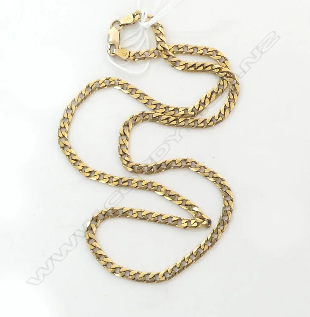 9ct YELLOW GOLD FLAT CURB LINK NECK CHAIN L.490mm 16.3gms Image 1++