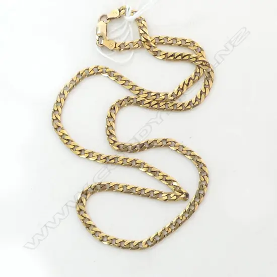 9ct YELLOW GOLD FLAT CURB LINK NECK CHAIN L.490mm 16.3gms