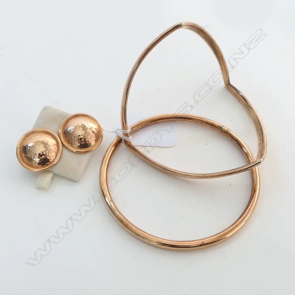 2X 9CT ROSE GOLD on Silver lined 1920”s ARM BRACELETS, PLUS ROSE GOLD SILVER DOME STUDS Image 1++