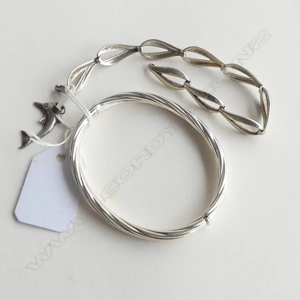SILVER JEWELLERY: MODERN DESIGN BRACELET +HINGED BANGLE + DOLPHIN PENDANT small Image 1++