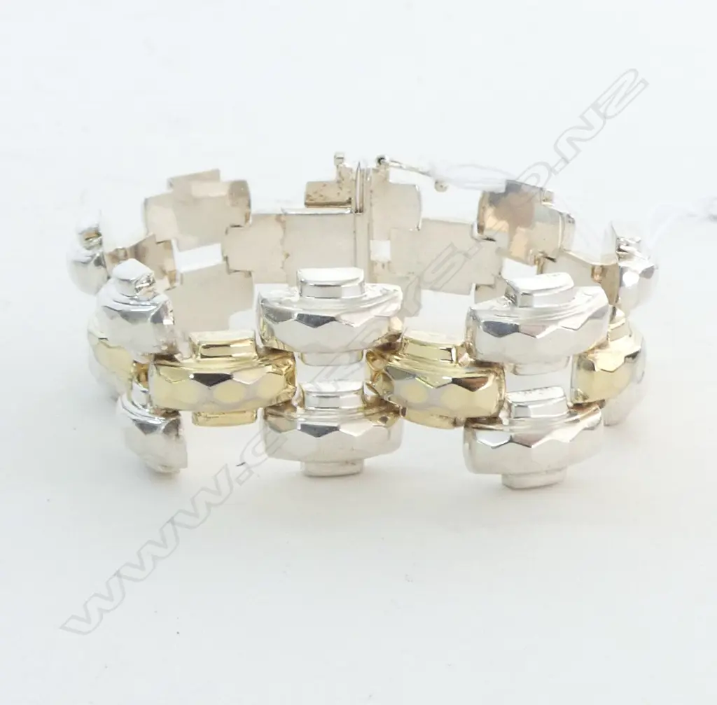 RETRO STERLING SILVER /GOLD PLATE LINKS with Facet design to top 1950 design 19.3cm 36.7 gms Image 1++