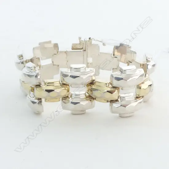 RETRO STERLING SILVER /GOLD PLATE LINKS with Facet design to top 1950 design 19.3cm 36.7 gms