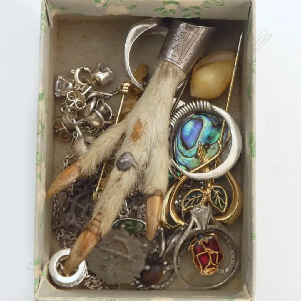 BOX OF PENDENTS/RINGS BROOCHES 2 PAUA BUTTONS SIVER ROSE STUDS Image 1++