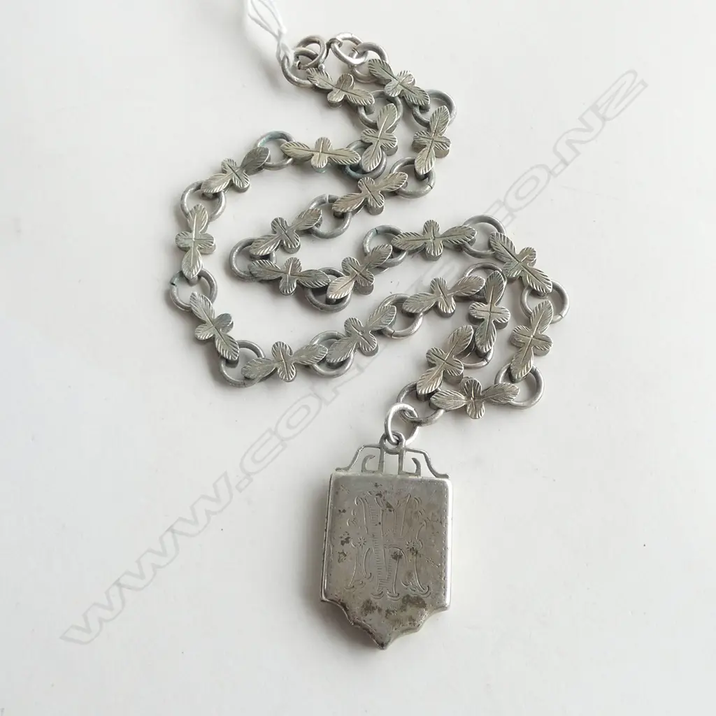 LATE VICTORIAN SILVER? PENDANT NECKLACE mayoral chain type. Image 1++