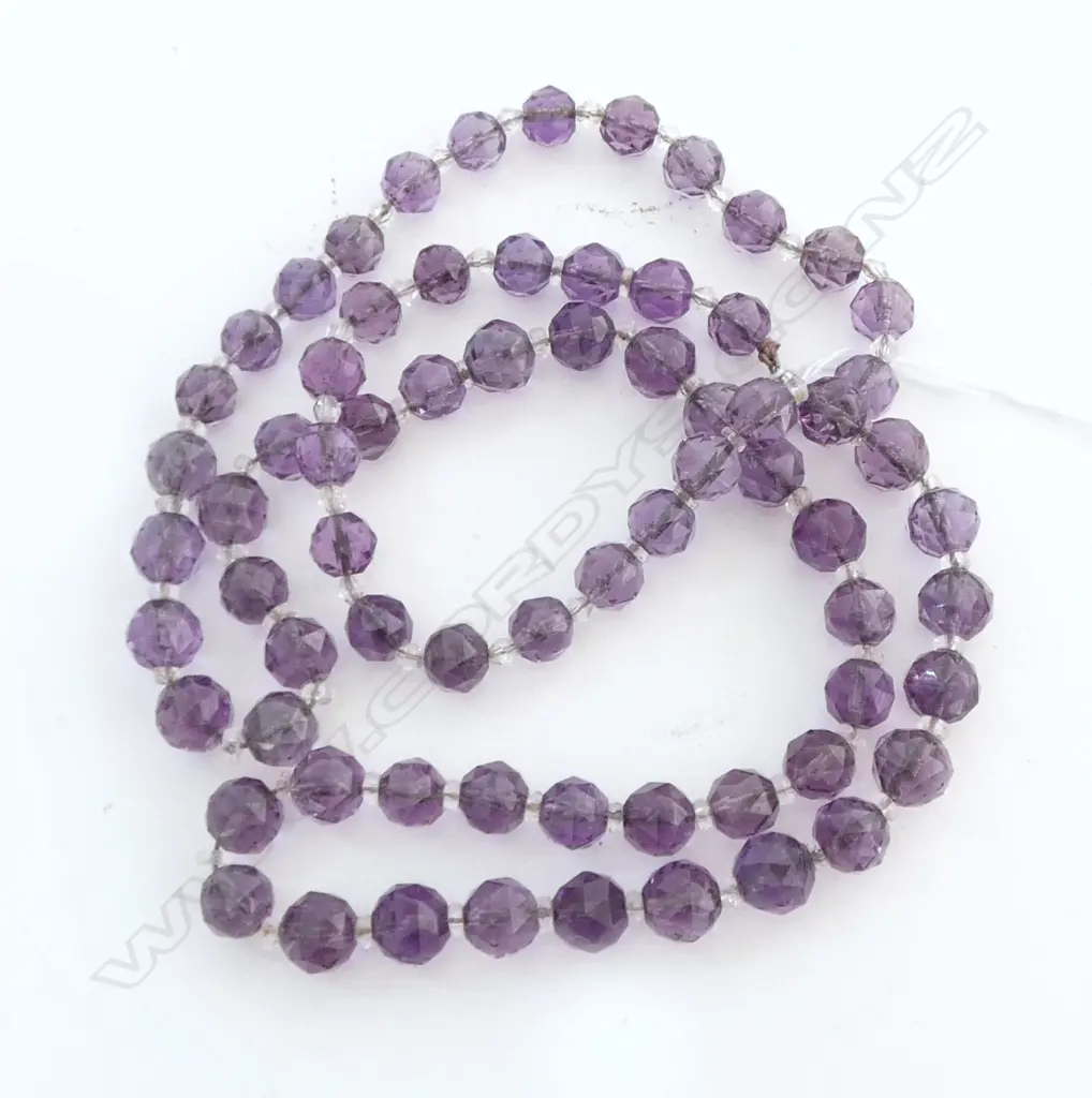 1920’s FACETED AMETHYST BEADS with rock crystal spacers 80cm LONG Image 1++