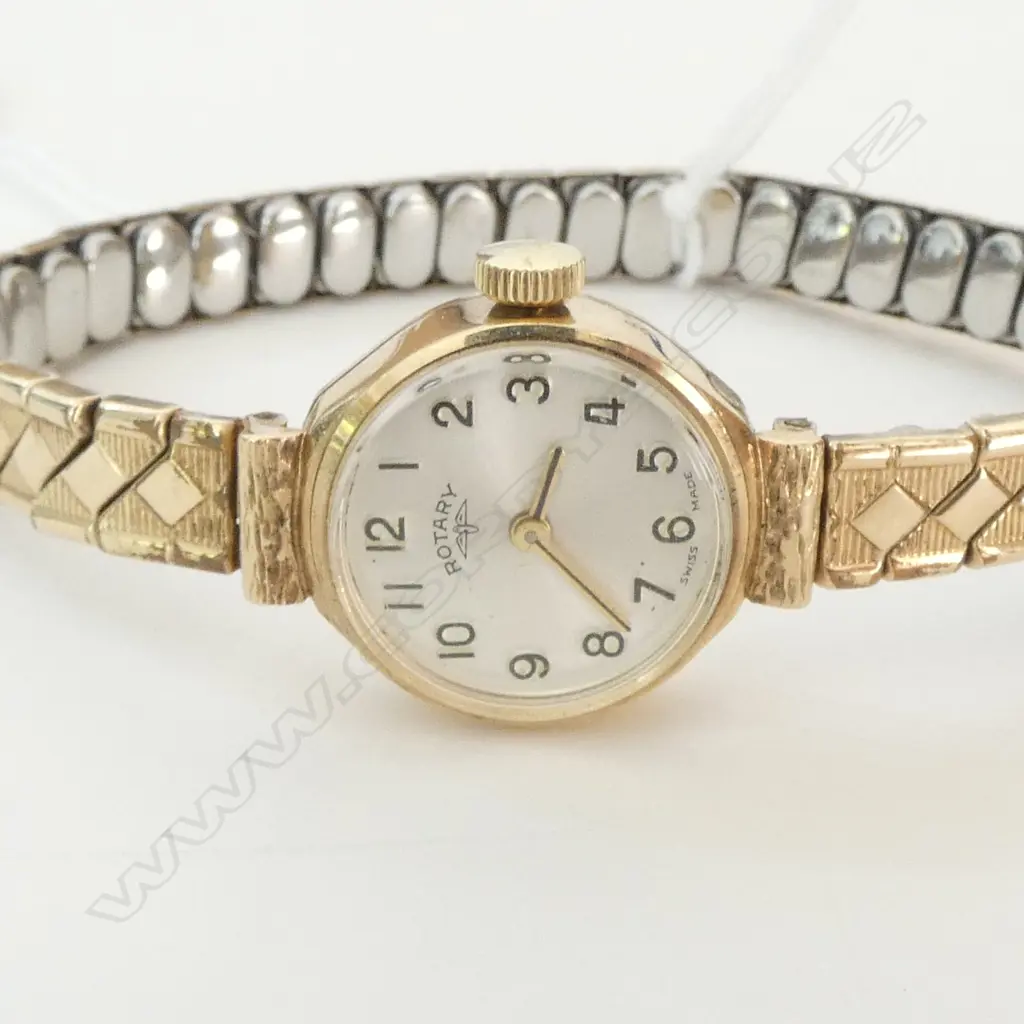 9CT LADIES WRIST WATCH w. RG STRAP Image 1++