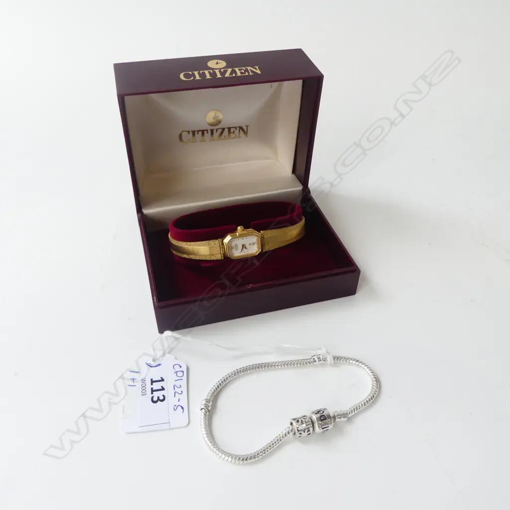 BOXED CITIZEN LADIES WRISTWATCH & STG SILVER PANDORA BRACELET Image 1++