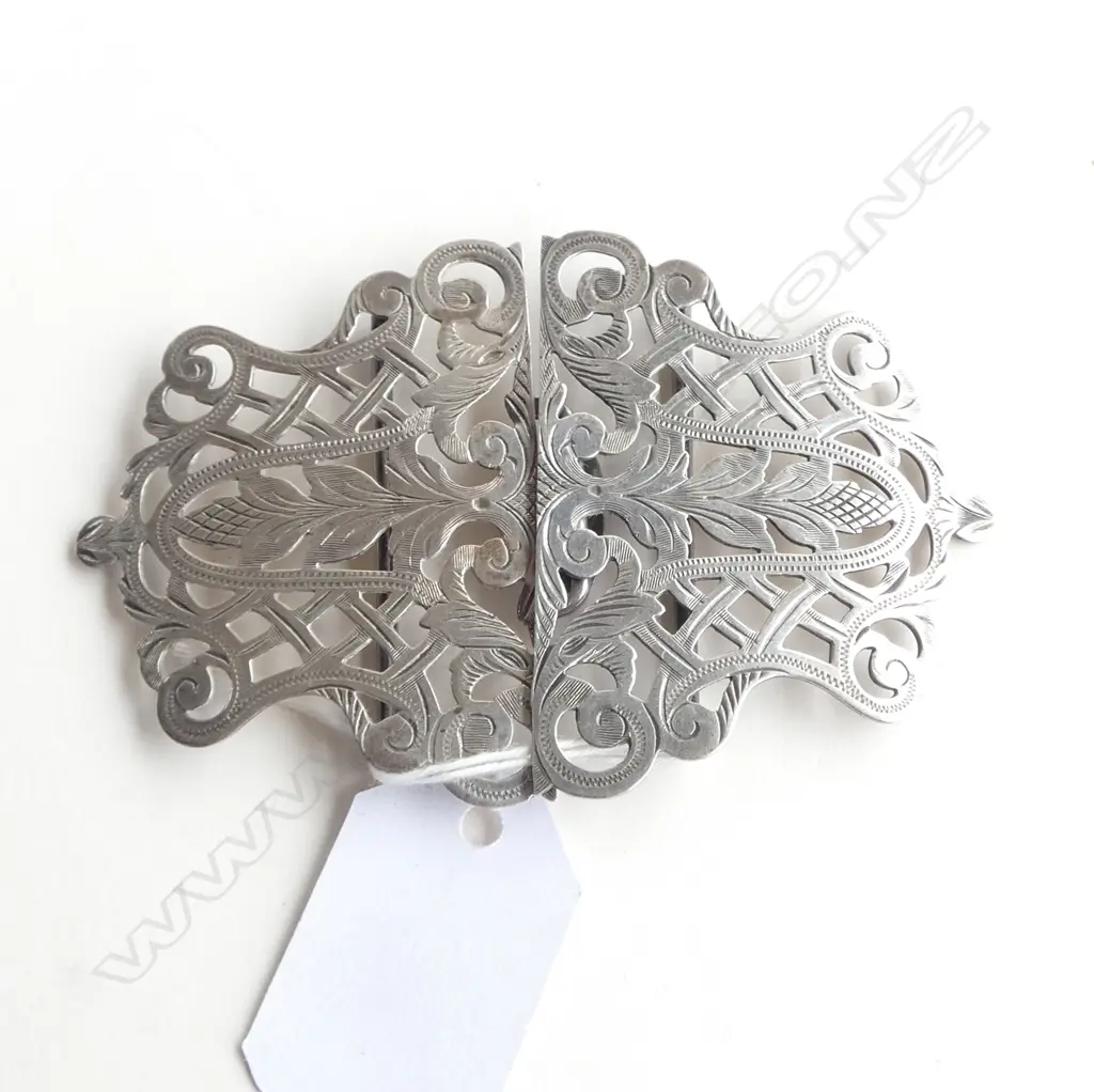 EDWARDIAN SILVER PIERCED SILVER 2 PCE BUCKLE Birmingham 1901 35gms  Image 1++
