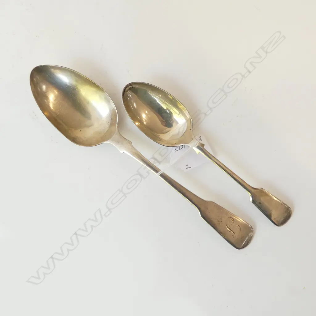 TWO SILVER SPOONS; GEORGE III SERVING SPOON & DESSERT SPOON, LON. 1912, 122gm Image 1++