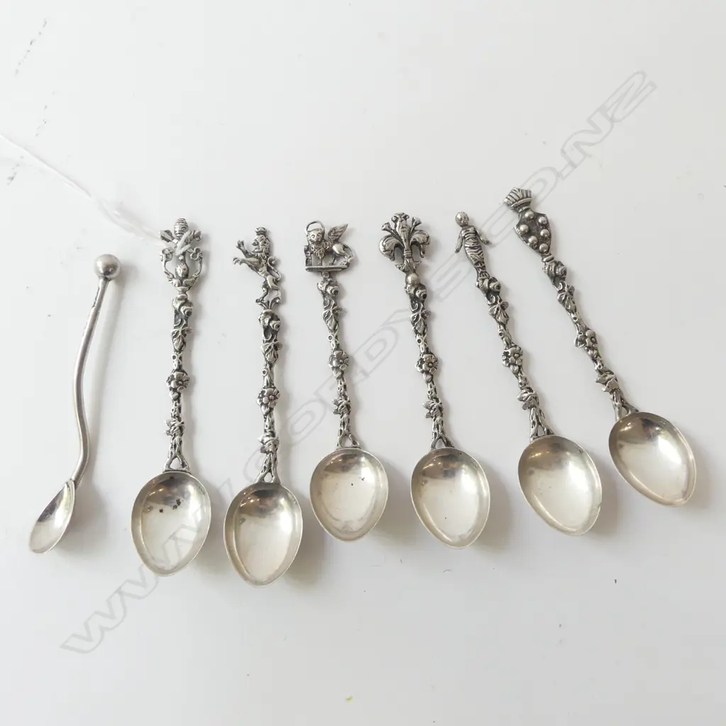 6 ASST CONTINENTAL SILVER SPOONS 38.4gms & SHEFFIELD SALT SPOON 4.6gms Image 1++