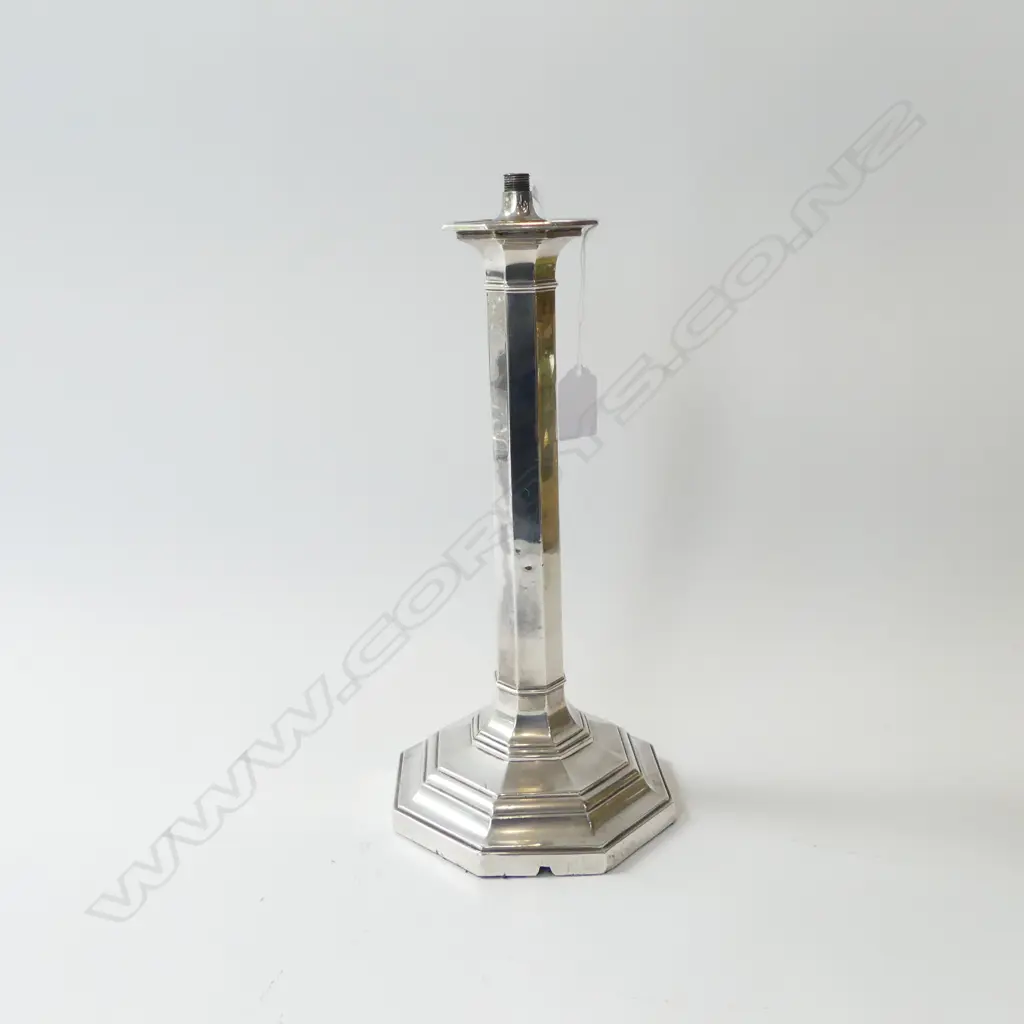 SILVER OCTAGONAL TABLE CANDLE STICK LAMP Sheffield 1909. H.320mm. missing electric lamp fittings Image 1++