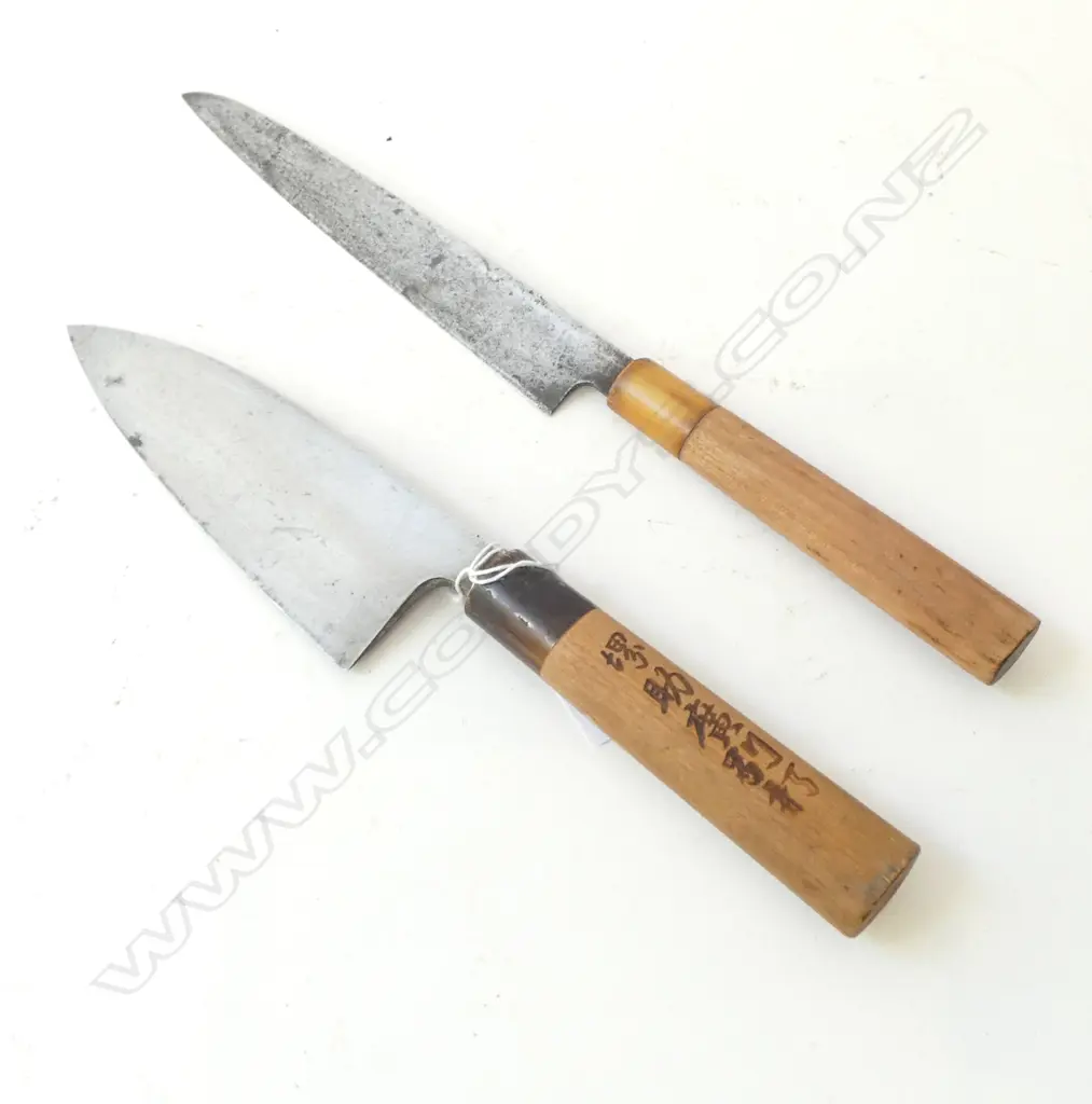2 QUALITY VINTAGE JAPANESE CHEFS KNIVES HAND FORGED ONE SIGNED L.330mm Image 1++