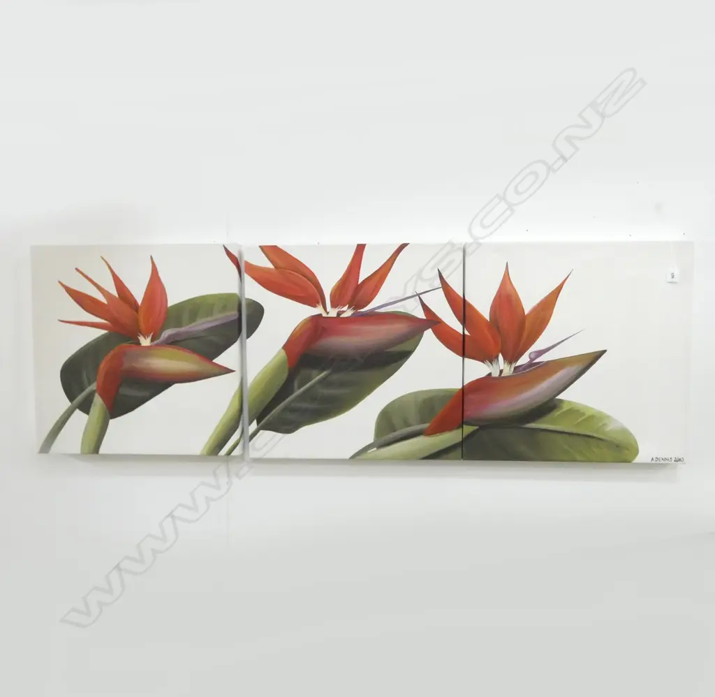 A. DENNIS, BIRD OF PARADISE FLOWER, TRIPYCH, 500x500mm Image 1++