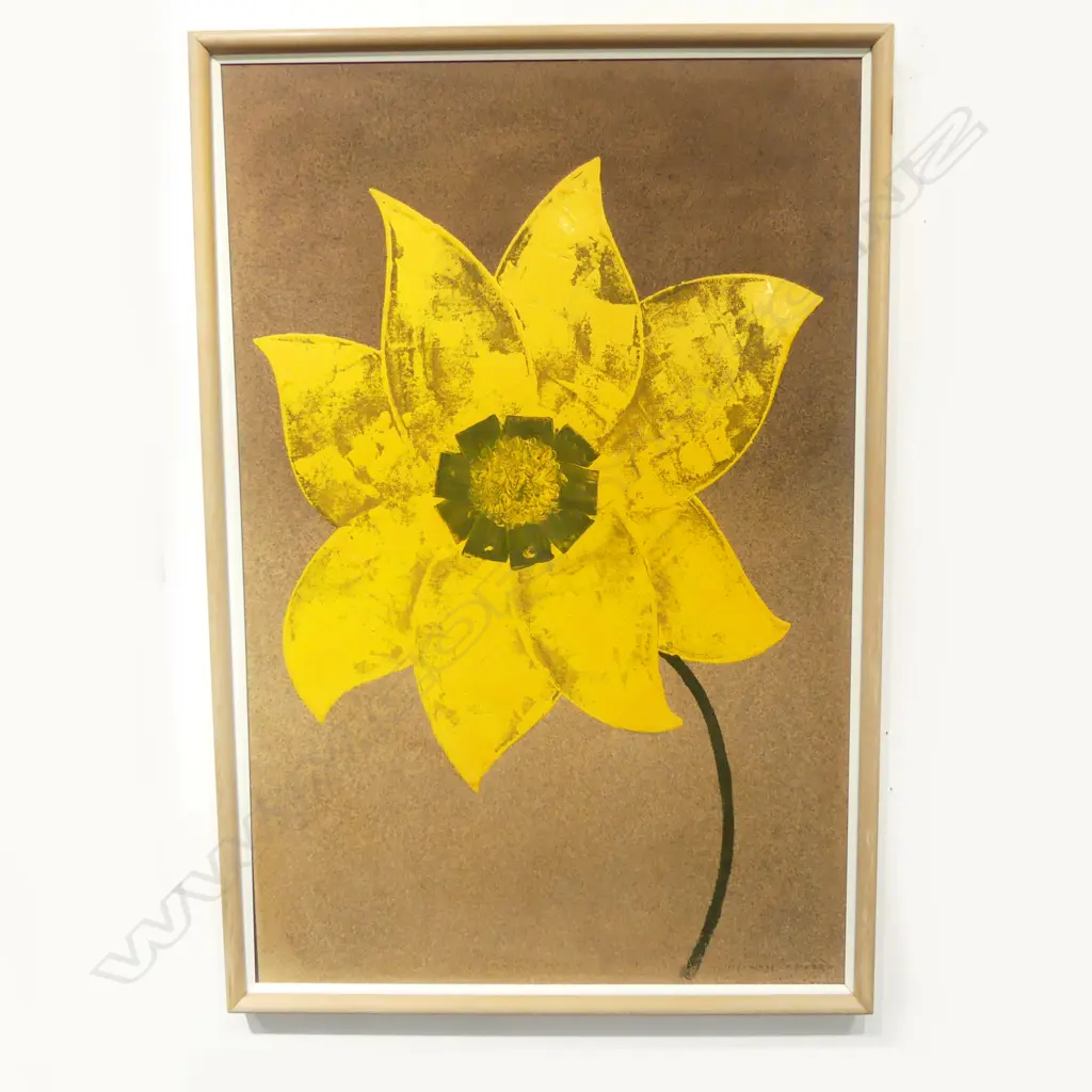 WENDY HAMILTON GATES, YELLOW FLOWER, OIL ON BOARD 845x560mm Image 1++