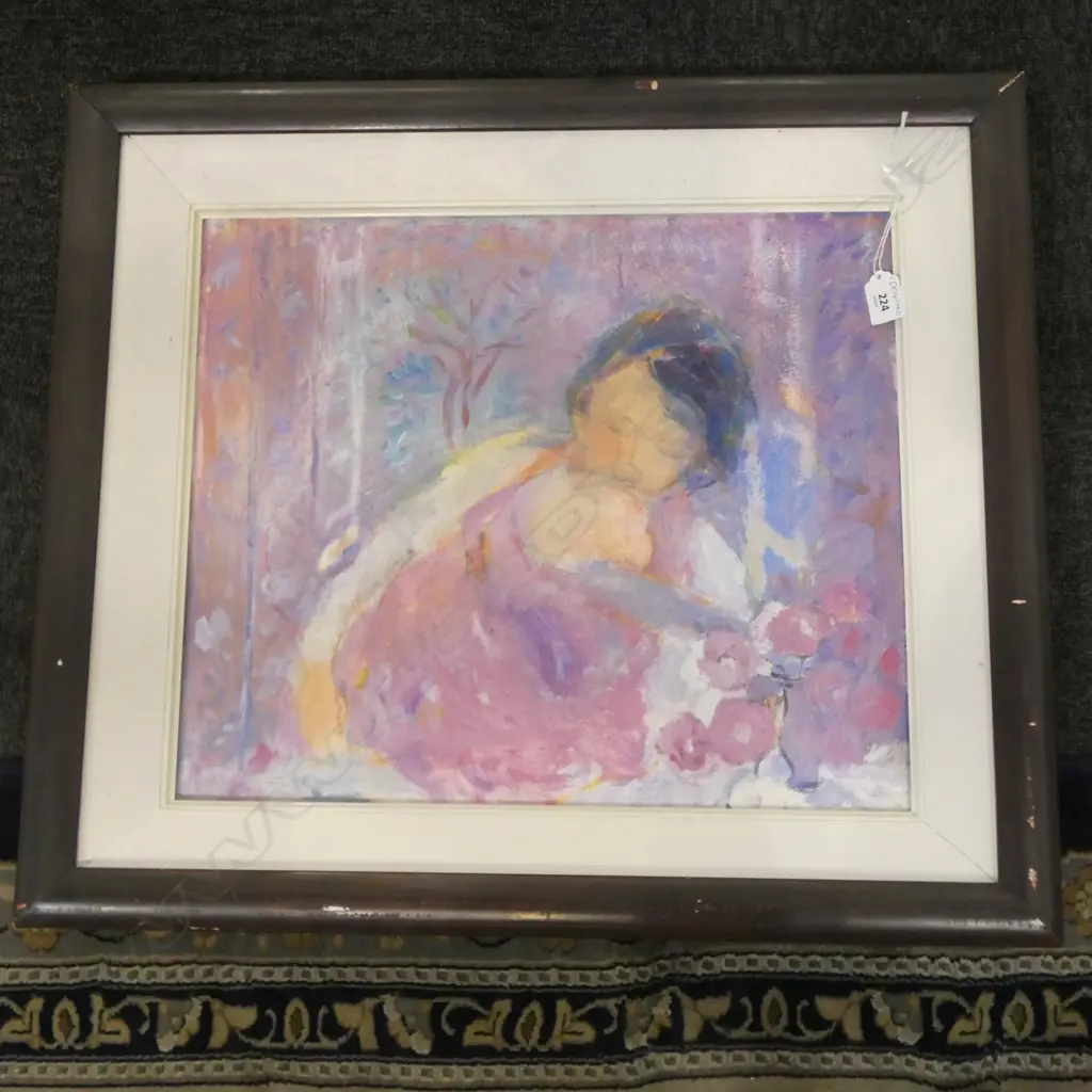 INDISTINCTLY SIGNED, MOTHER & CHILD, ACRYLIC ON BOARD, 400x480mm Image 1++