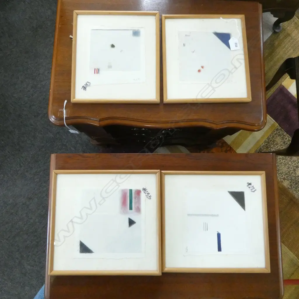 SET FOUR PENCIL & CRAYON ABSTRACTS, INITIALLED MLB '78, 160 x 150mm (some foxing) Image 1++