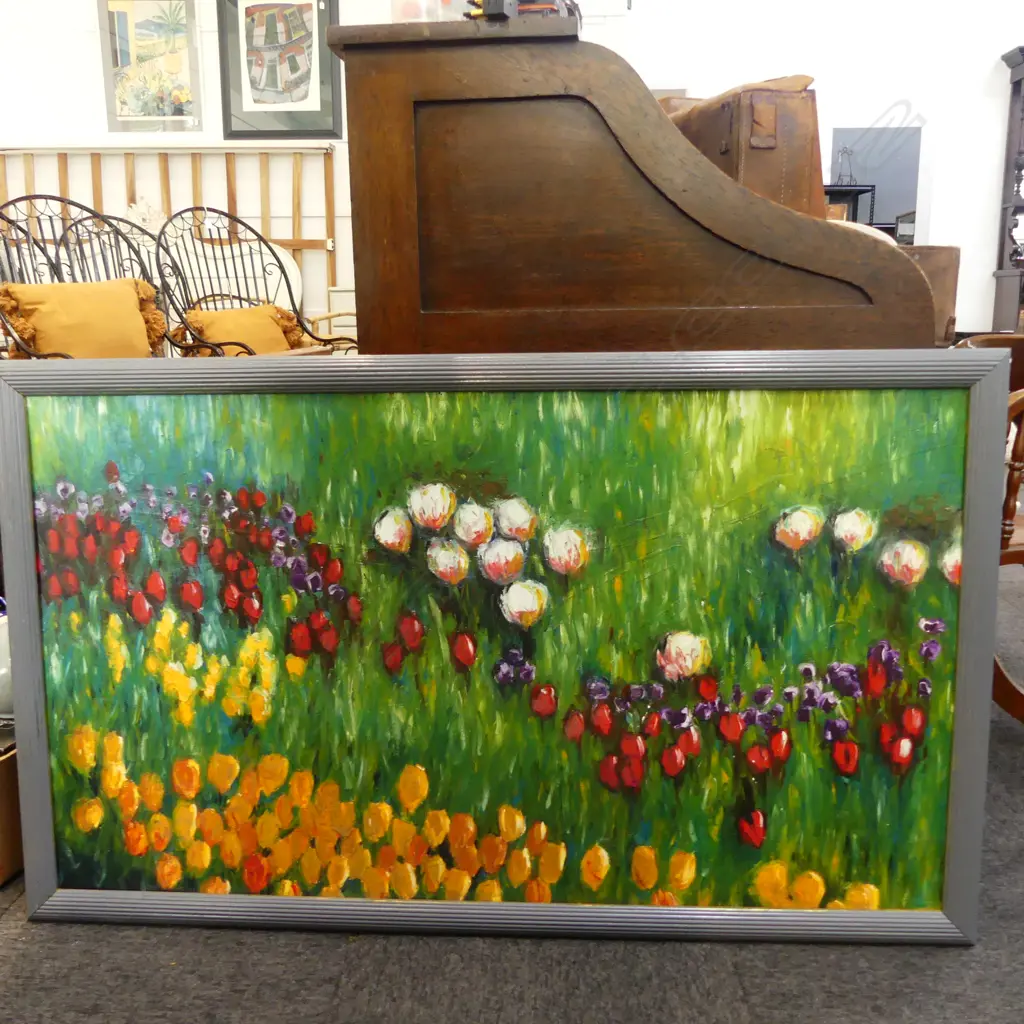 PETER JEUBERT 'WEST SIDE OF THE GIVERNY ESTATE' ACRYLIC ON BOARD '93 670x1190mm Image 1++