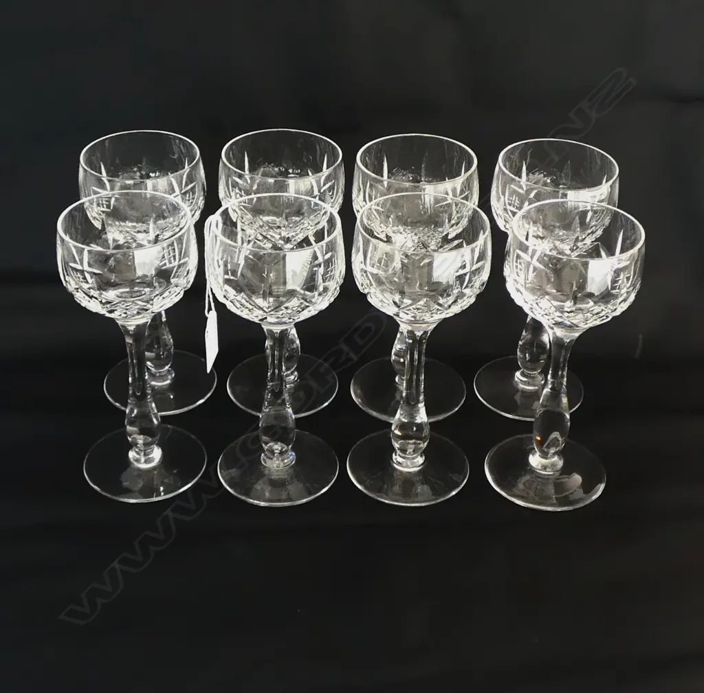 SET OF 8 STUART CUT CRYSTAL WINE GLASSES ‘GLENGARRY’ PATTERN, BASE ETCHED ‘STUART ENGLAND’, H.180MM Image 1++