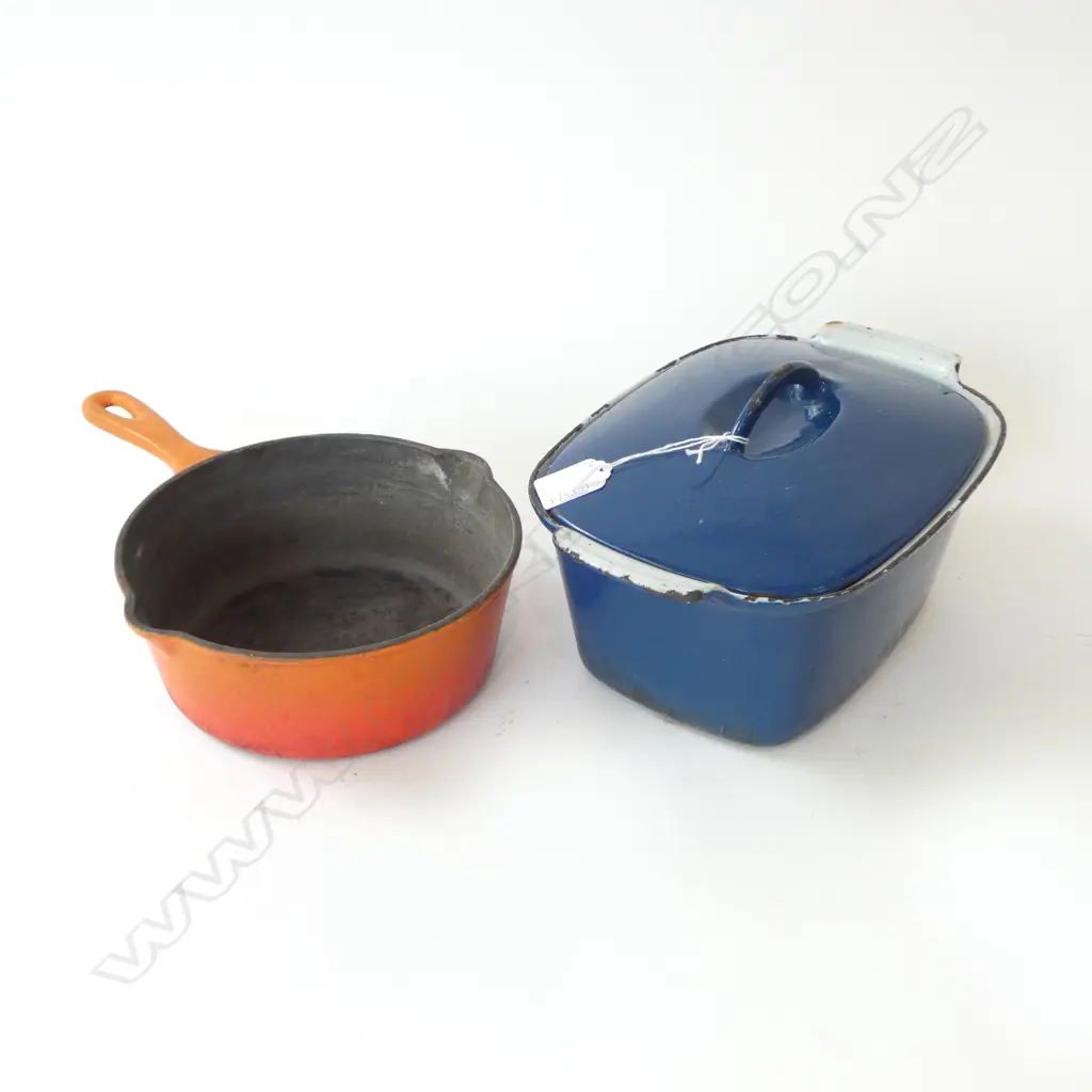 LE CREUSET PAN 195mm dia + KOCKUMS SWEDEN 2.5L LIDDED CASSEROLE W.280mm both worn Image 1++