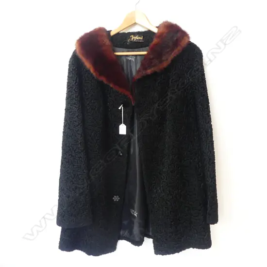 ASTRAKHAN JACKET WITH RED FUR COLLAR 