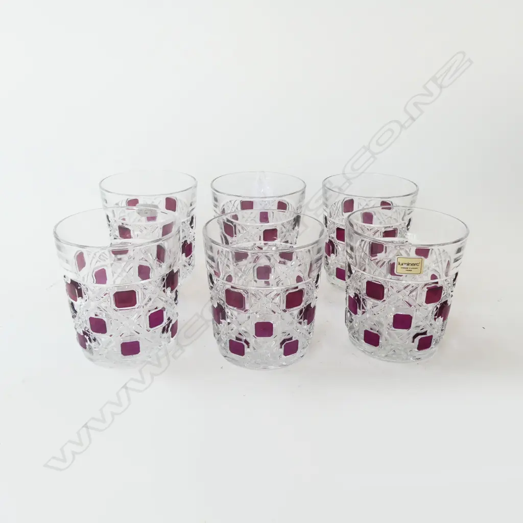 SET OF 6 VINTAGE FRENCH CRYSTAL WHISKY GLASSES ‘LUMINARC’, H.90MM D.80MM Image 1++
