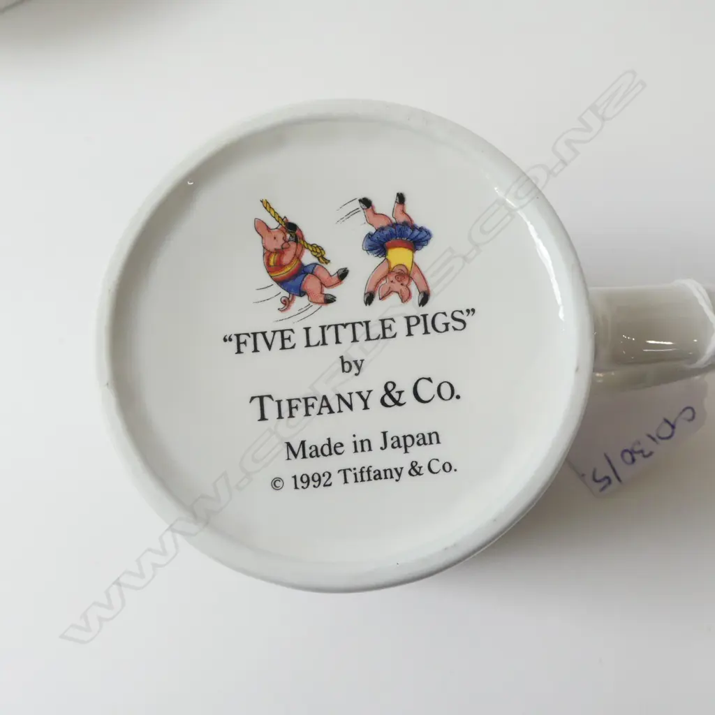 7 PCES CHILDRENS CHINA; 4 BOWLS, 2 TIFFANY & Co MUGS & PLATE Image 1++