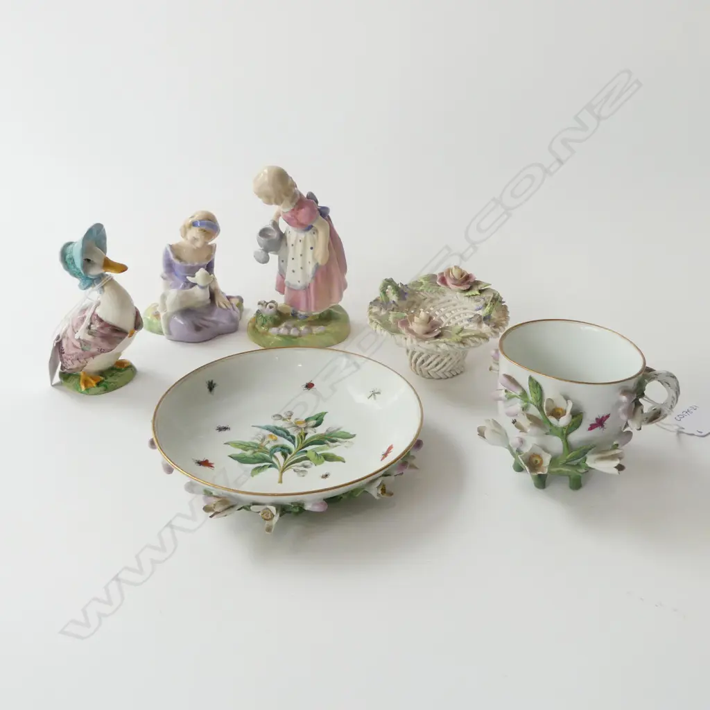 RD 'MARY..' FIGURINE, RD 'MARY MARY' FIGURINE', BEATRIX POTTER DUCK FIGURINE, CHINA BASKET & C/S CHIPS Image 1++